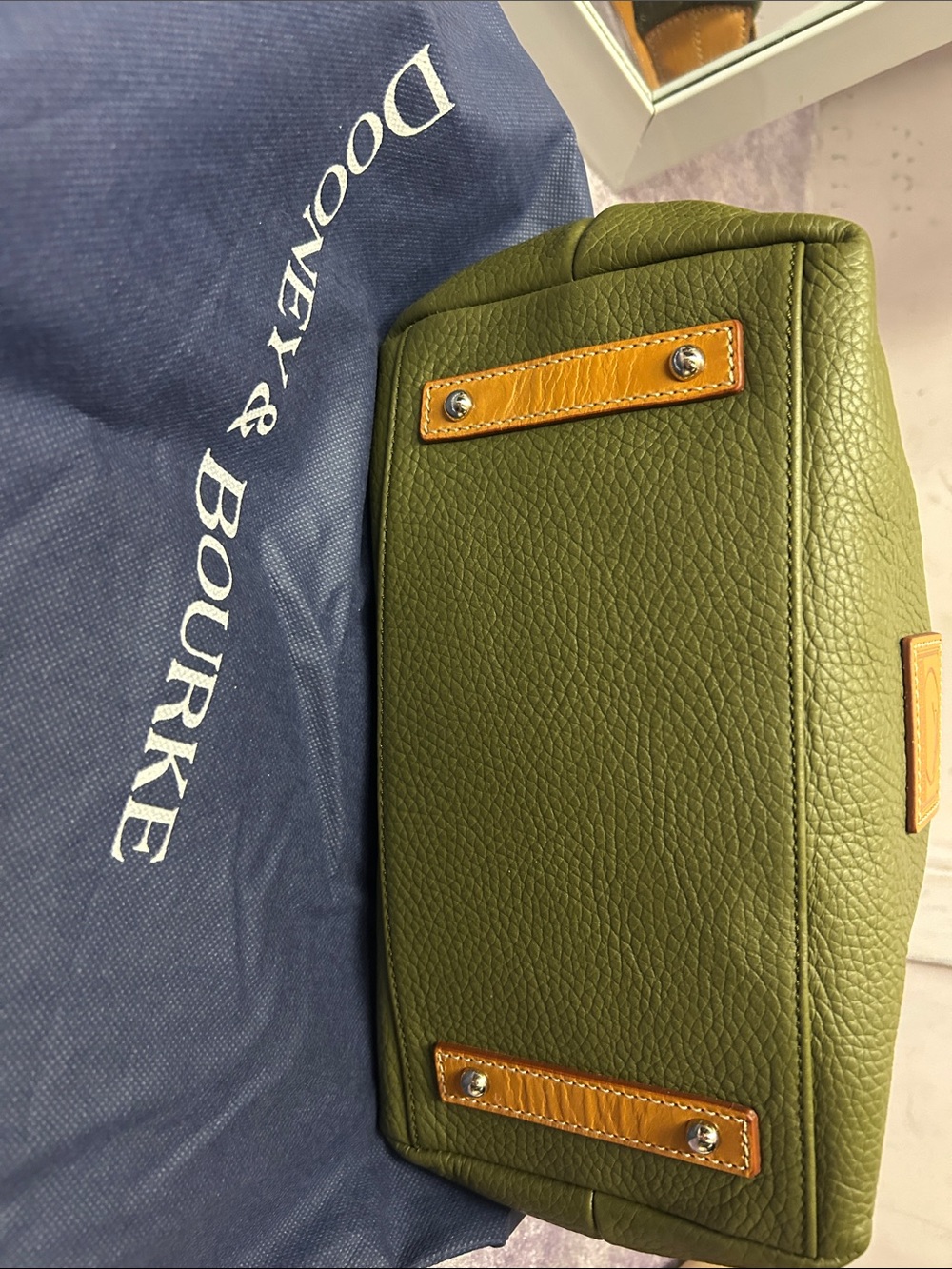 Dooney & Bourke Olive Green Leather Hobo with Tan Trim - Picture 16 of 16